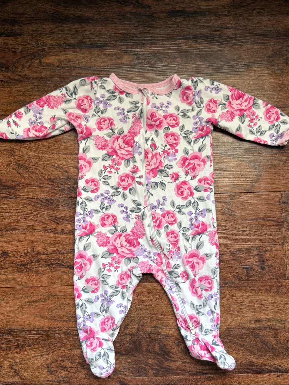 wonder nation White Floral Footed One-Piece with Pink Roses